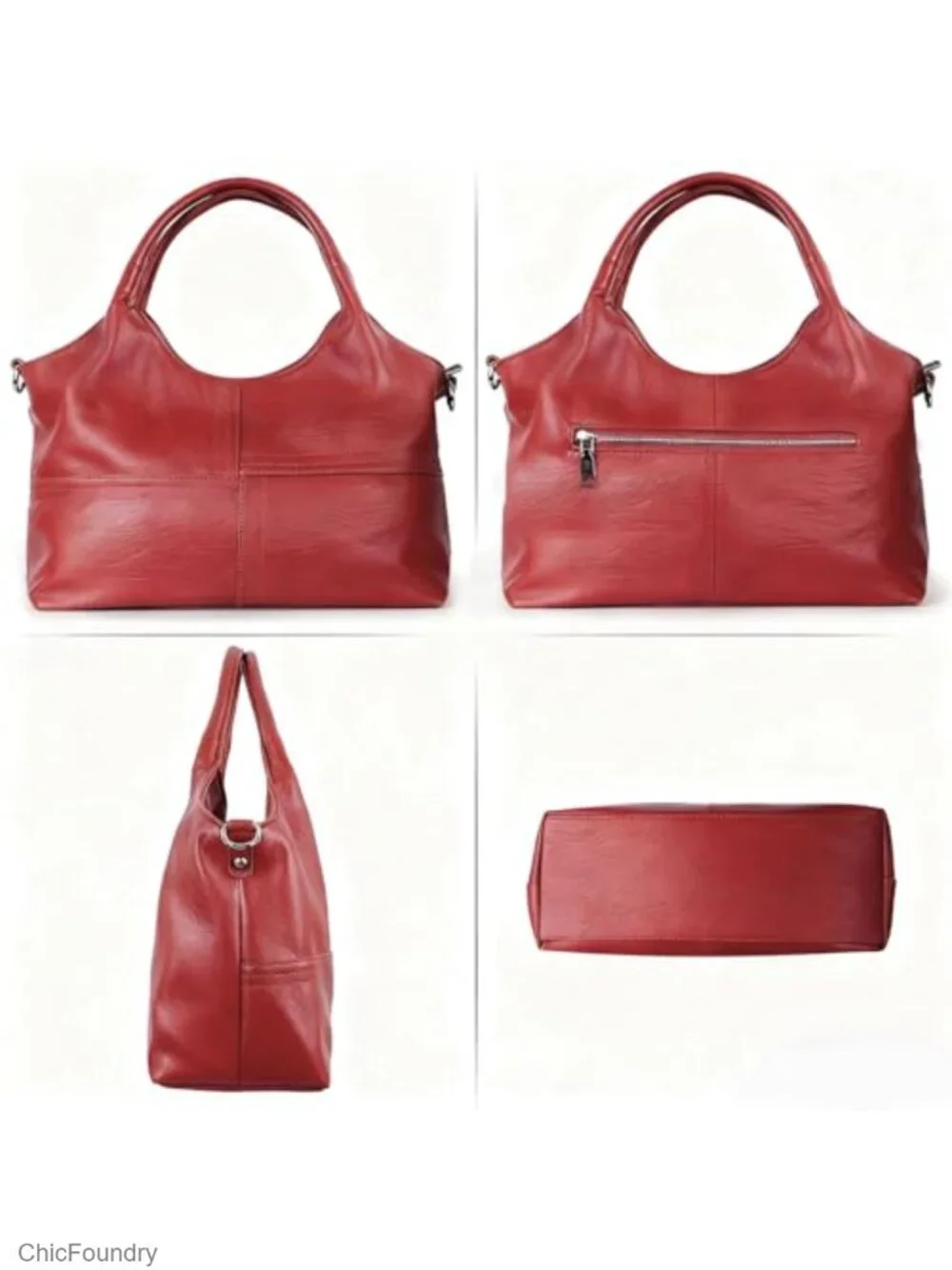 Vegan Leather Tote Hobo Bag with Detachable Satchel Strap